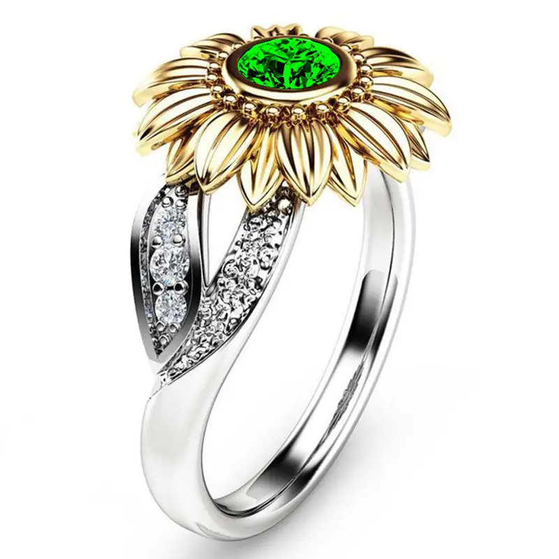 18K Gold-plated Chrysanthemum Sunflower Color Separation Ring