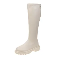 White Thick Soled Long Boots Knight - Beige - View 1