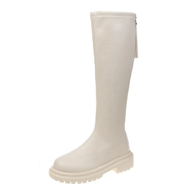 White Thick Soled Long Boots Knight Beige - Shop at LoveMi