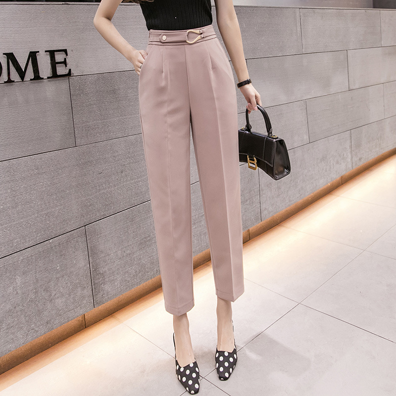 Women's Spring New High waist Slim Straight leg Casual Cropped Trousers Pink - Shop at LoveMi