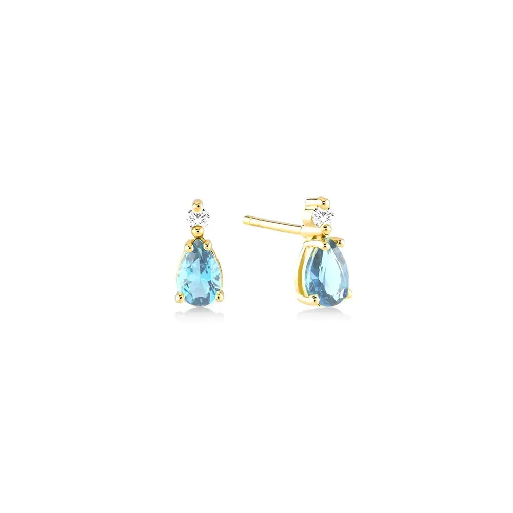 S925 Sterling Silver Color Diamond Water Drop Ear Studs Earrings