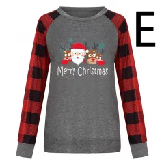 Round Neck Long-sleeved Colour Matching Plaid Christmas Print Sweater Women - View 1
