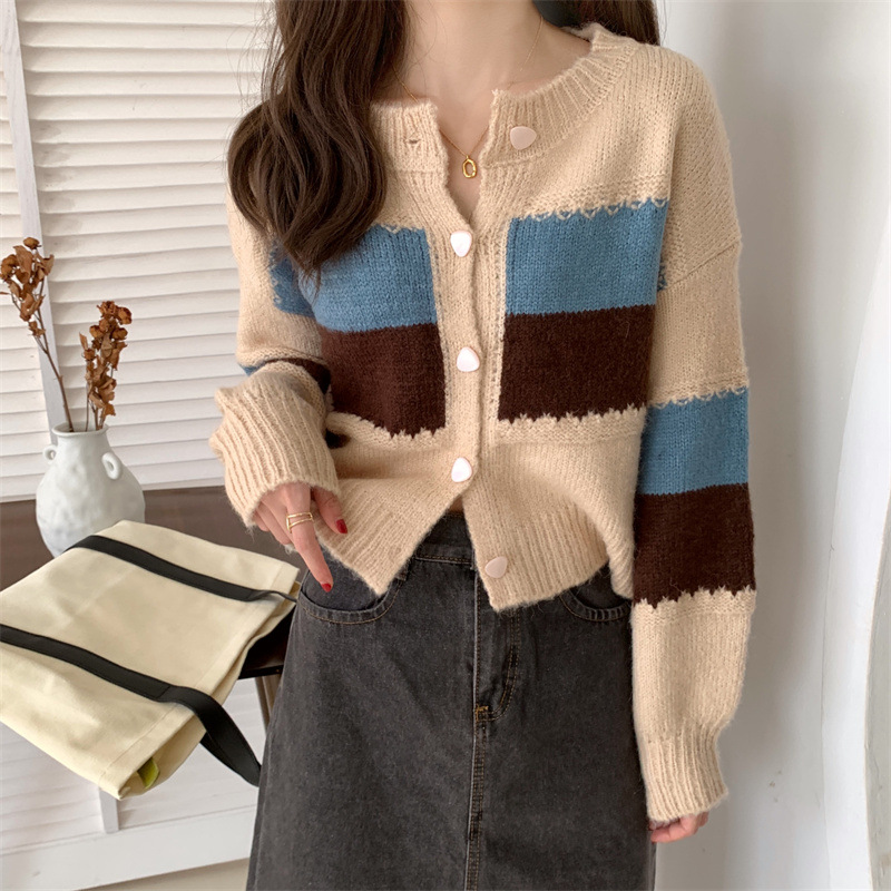 Women's Languid Retro Color Blocking Sweater