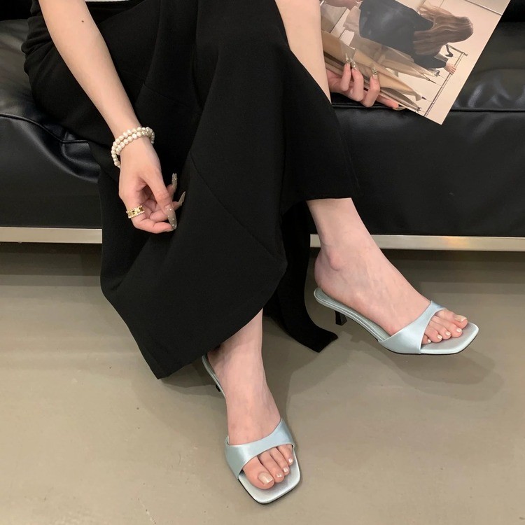 2026 Summer New Elegant Stiletto Slide Sandals For Women, Simple Style Open Toe High Heel Slippers Matching Skirts