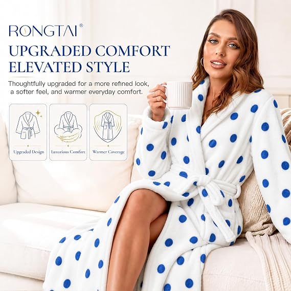 RONGTAI Womens Bathrobe Ladies Fleece Plush Warm Long Robes Nightgown Sleepwear — image 7
