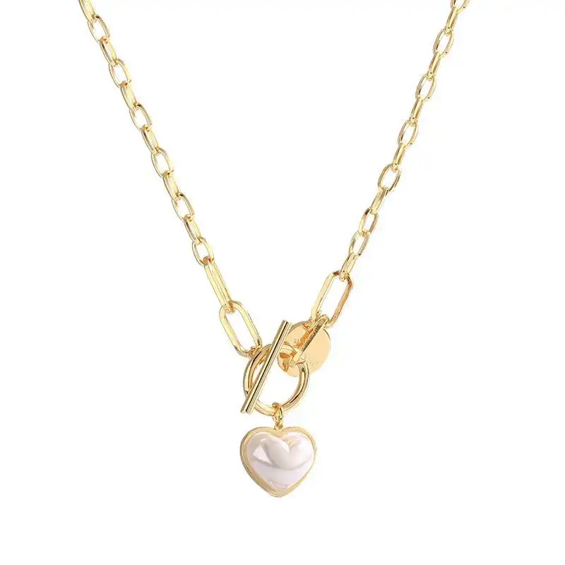 Heart Pendant Necklace with Pearl Detail and Toggle Clasp