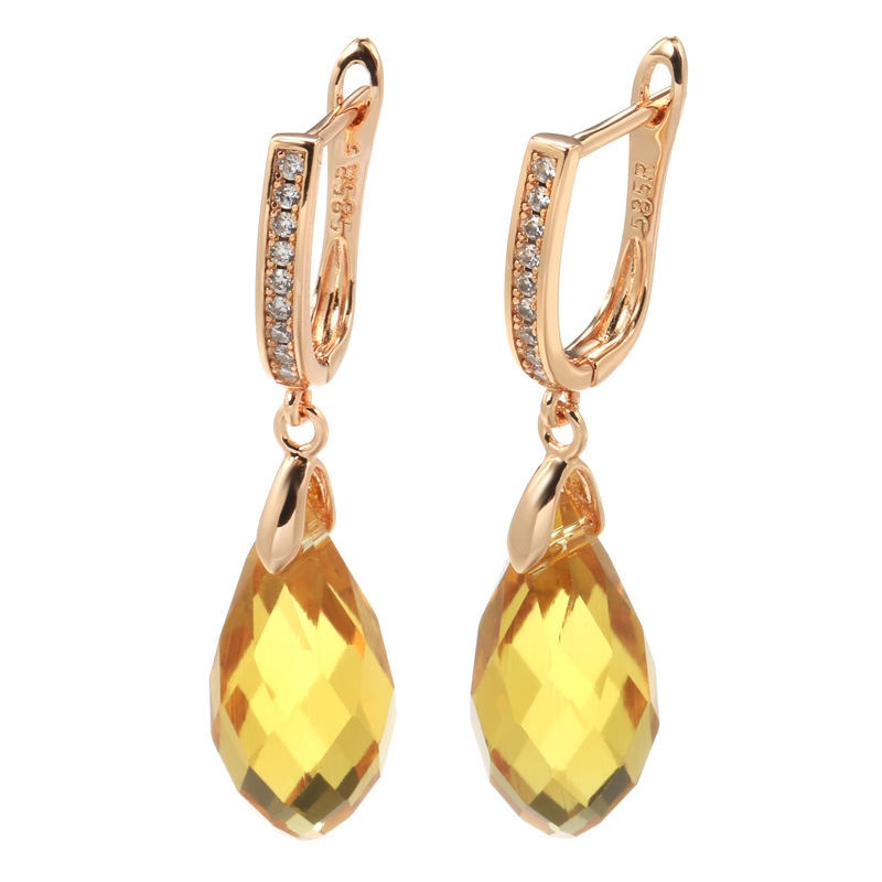 Women's Fashionable Temperament Yellow White Stone Earrings