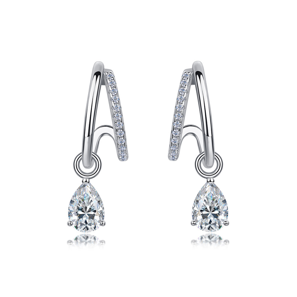 ต่างหูเงินแท้ S925 โมอิสซาไนต์แบบห้อย 5x7mm พลัส 3g