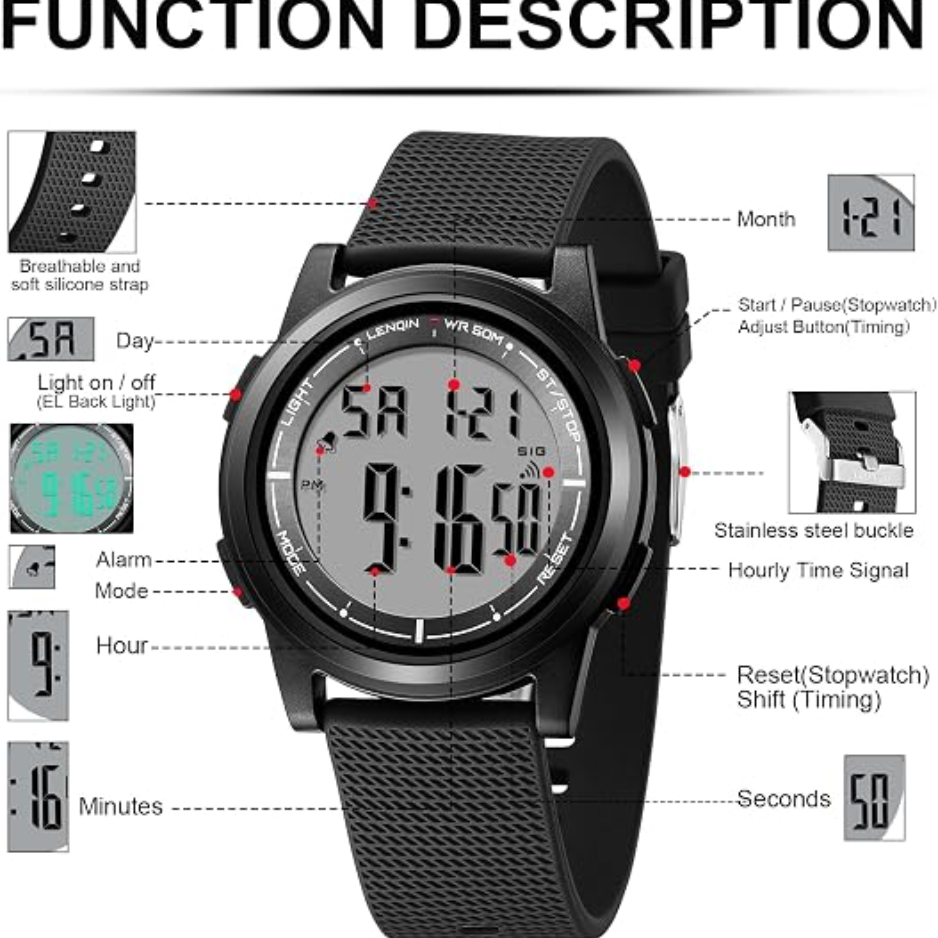 Men's Ultra-Thin Digital Sports Watch, Waterproof Everyday Watch 3