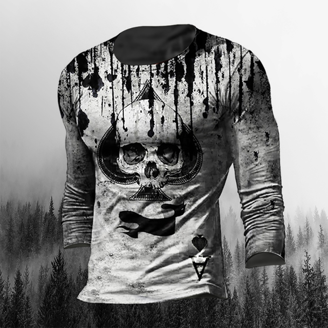 Horror 3D Digital Printing Men's Personality Skull Pullover Long Sleeve