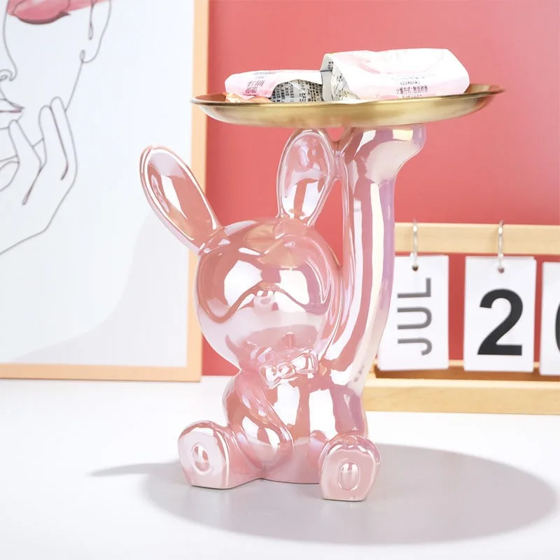 Title 1, Ins Silver Astronaut Rabbit Tray Figurines Pigg...