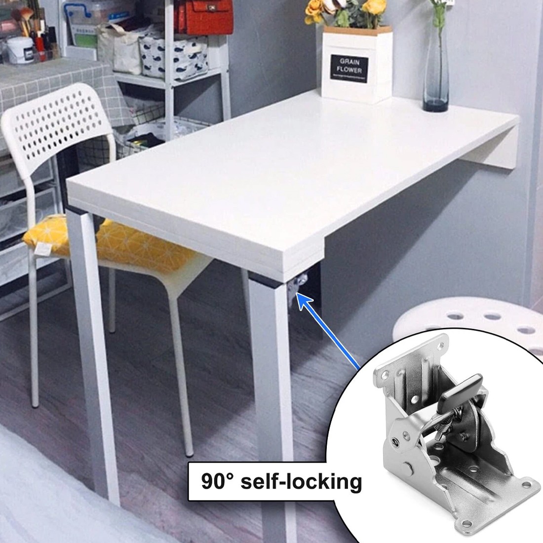 4x Folding Table Chair Leg Hinges 90 Degree Self-Locking Bracket Hinge Hardware 11