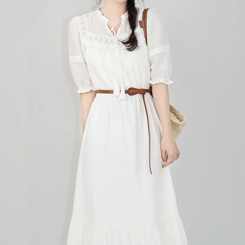 Women's Fashion V-neck Lace-up Half-length Sleeve Dress