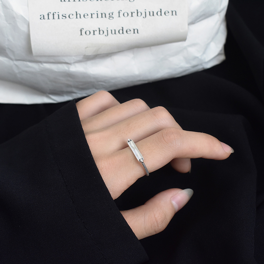 Ins Niche Simple Jewelry S925 Sterling Silver Retro Smooth Horizontal Striped Ring