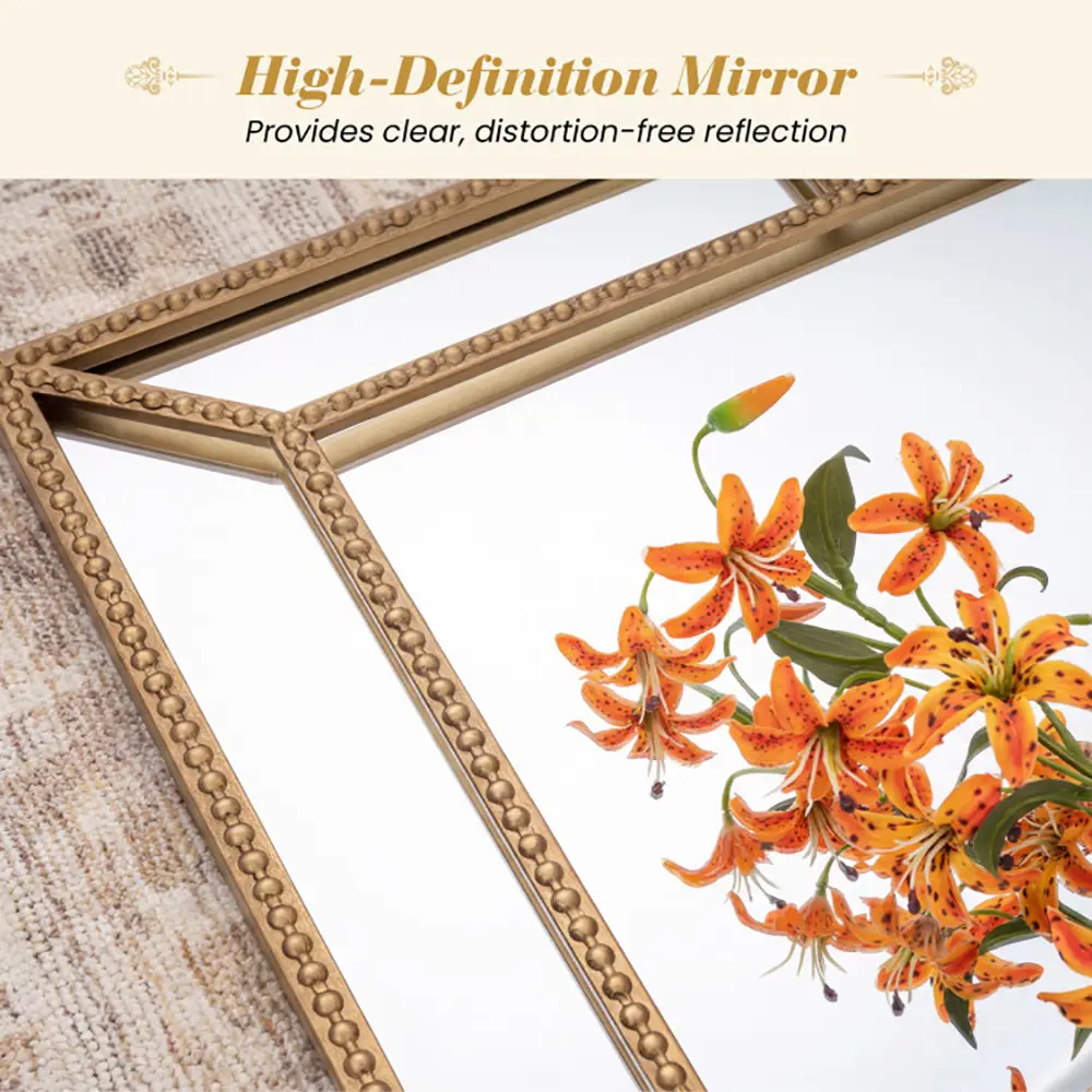 Gold Wall Mirror With Beaded Frame For Various Scenarios, Such As Living Rooms, Entryways, Etc
