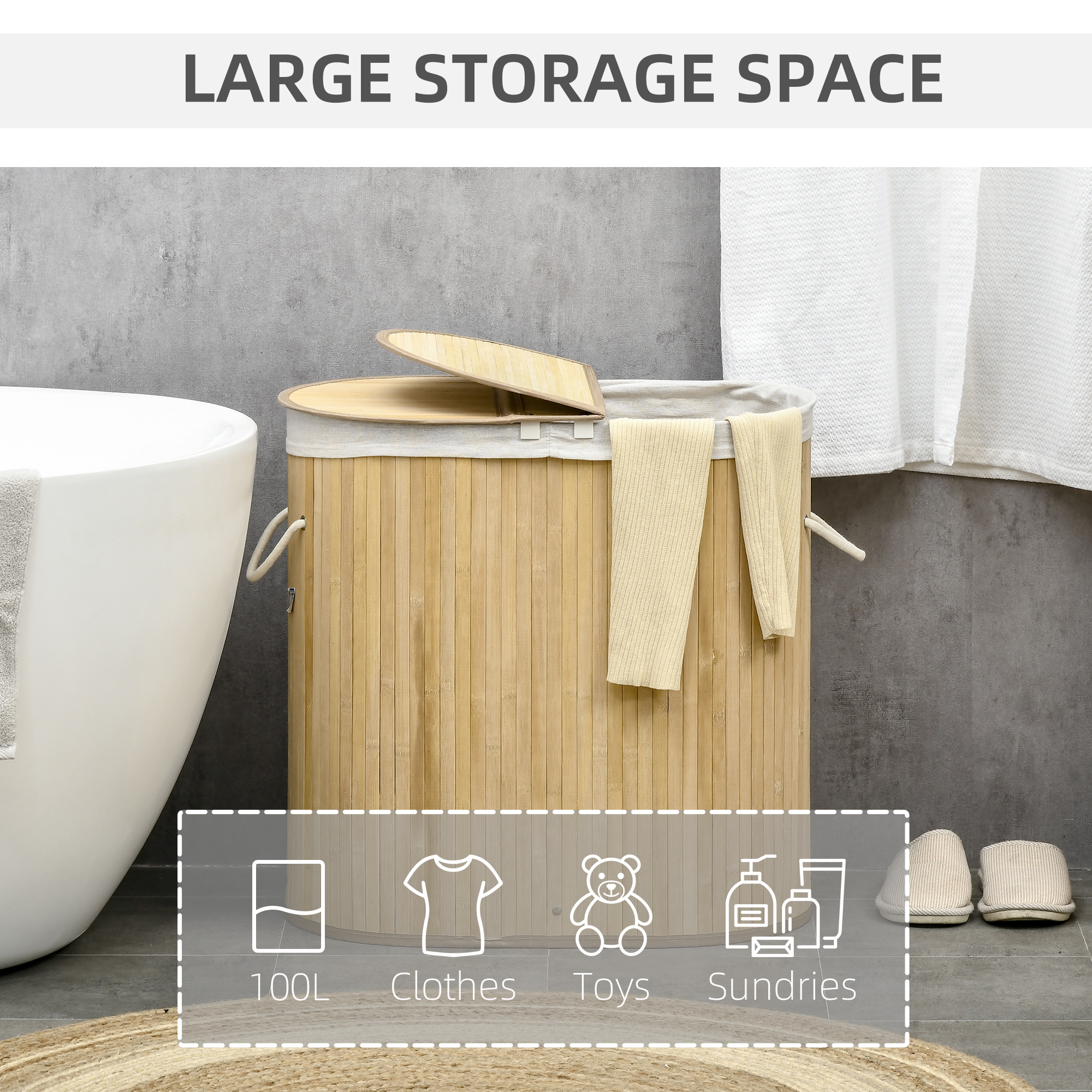 Bamboo Laundry Basket With Lid, 100 Liters, Double-layer Compartments — image 8