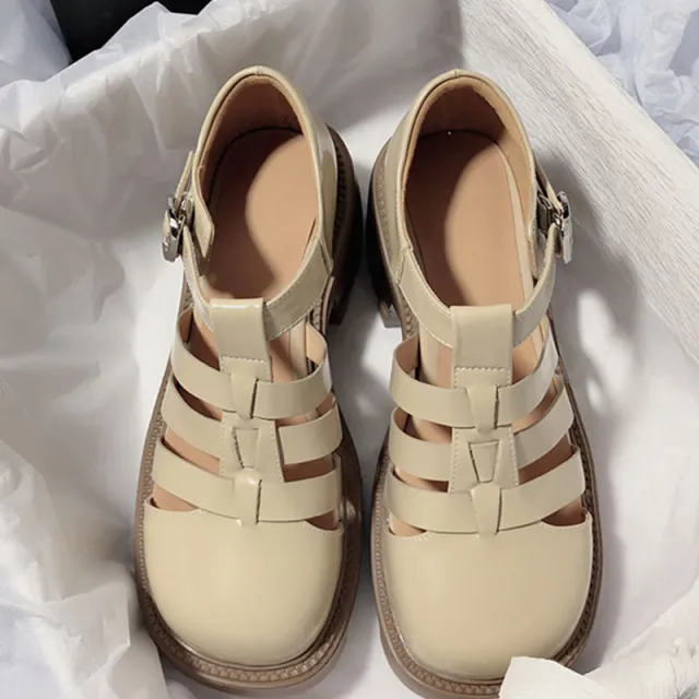 Platform Roman Sandals Retro Women's Shoes Beige - Shop at LoveMi