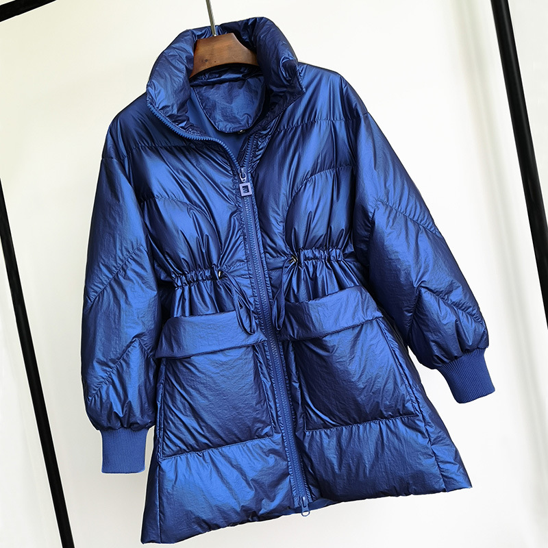 Fashion Loose Shiny Waist White Duck Down Jacket