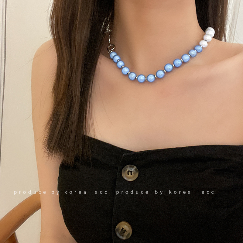 Blue And White Pearl Four-pointed Star Necklace