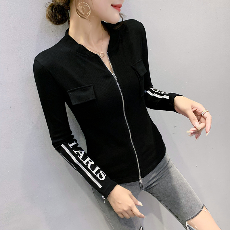 Title 6, Letter Fashion Zipper Slim T Shirt All Match