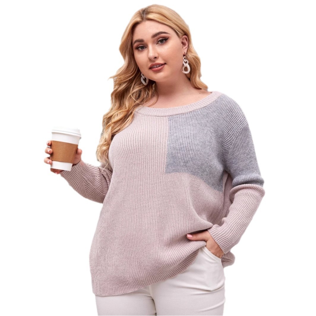 Women's Oversized Knit Sweater With Unique Color Block Design, Cozy Winter Pullover For Casual & Office Wear