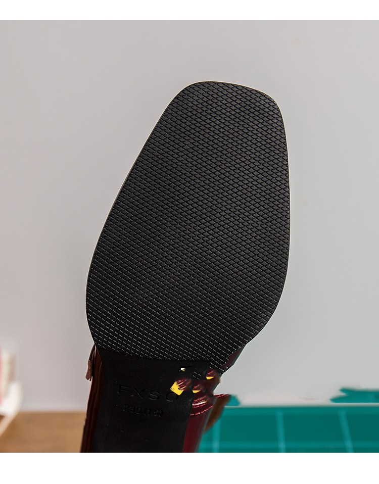 Vintage Thick Heeled Patent Leather Single Shoes