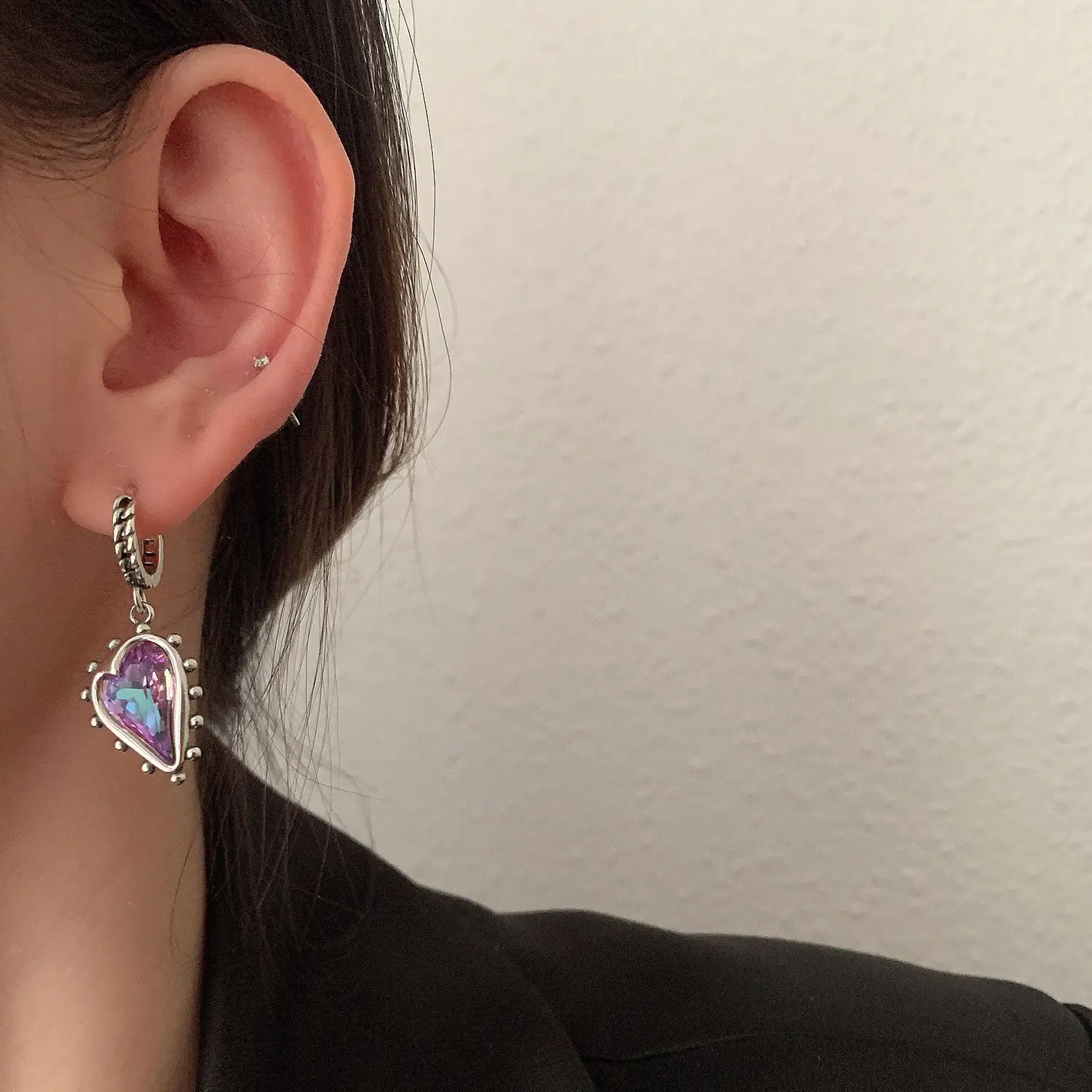 Korean Version Of S925 Silver Asymmetric AB Earrings Female