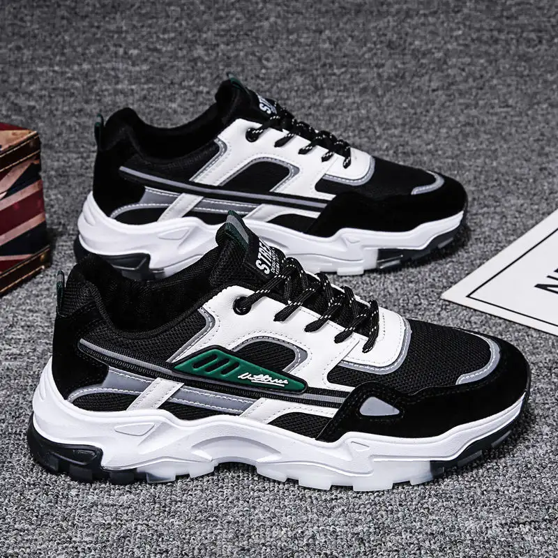 Black White Lace-up Sneakers Men Outdoor Breathable Csual Mesh Shoes Lightweight
