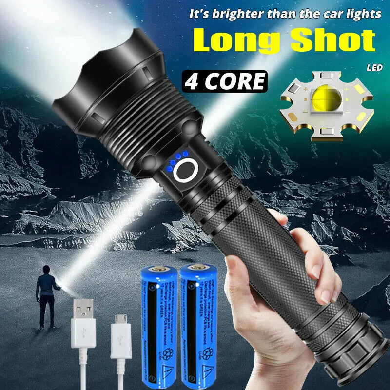 LED Flashlight Zoom USB Rechargeable Super Bright