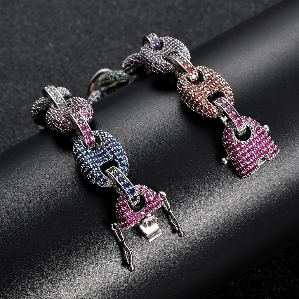 Colorful Zircon Pig Nose Chain Coffee Bean Chain