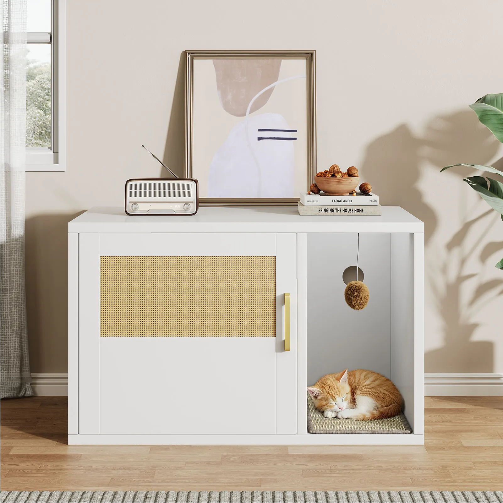 Cat Litter Box Cabinet Multifunctional White Modern