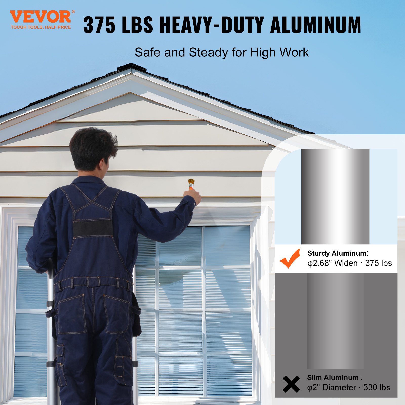 Telescoping Extension Ladder 12.5FT A Shape W Stabilizer Bar For RV thumbnail 1