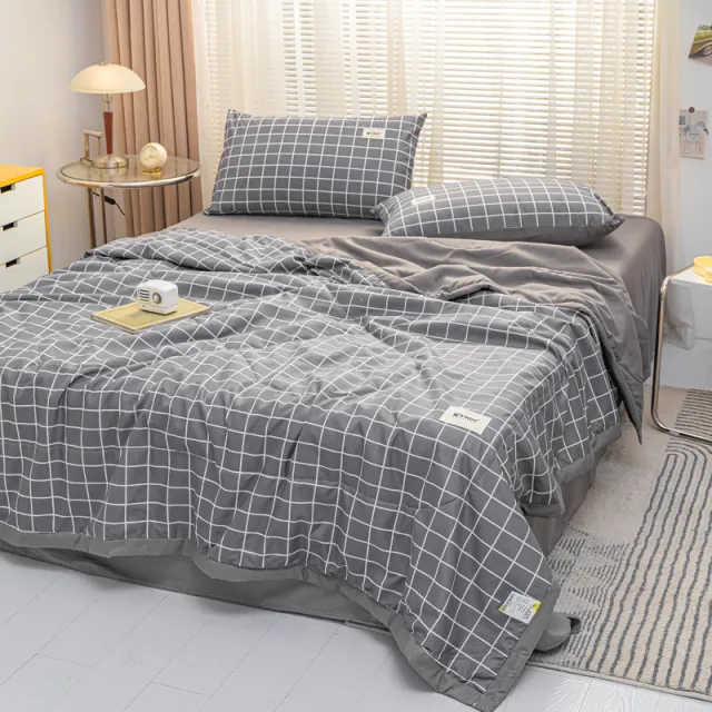 Machine Washable Printed Summer Quilt Four piece Bedding Set Grey - Shop at LoveMi