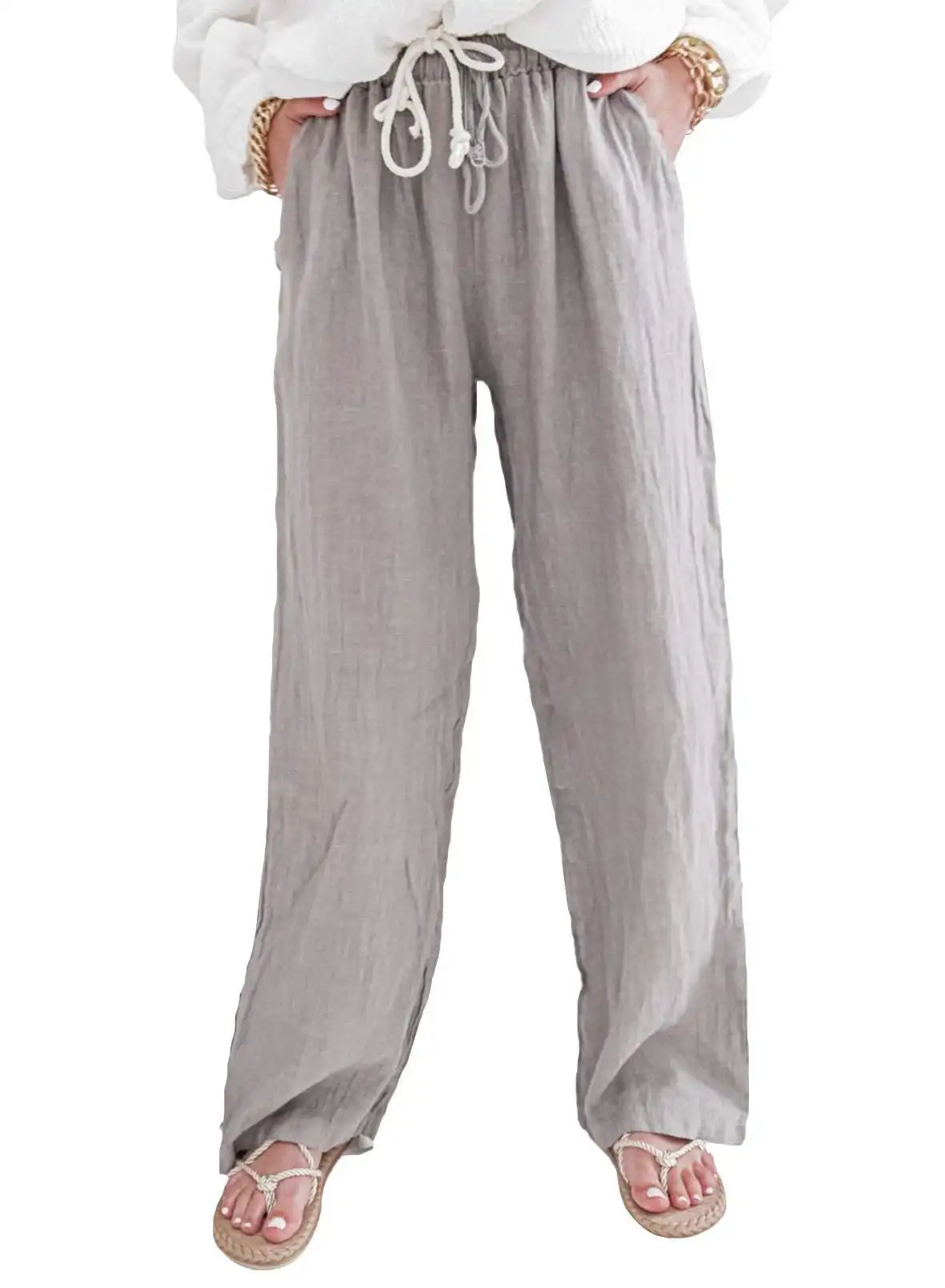 Women's Cotton Linen Loose Straight Fit Plus Size Casual Pants