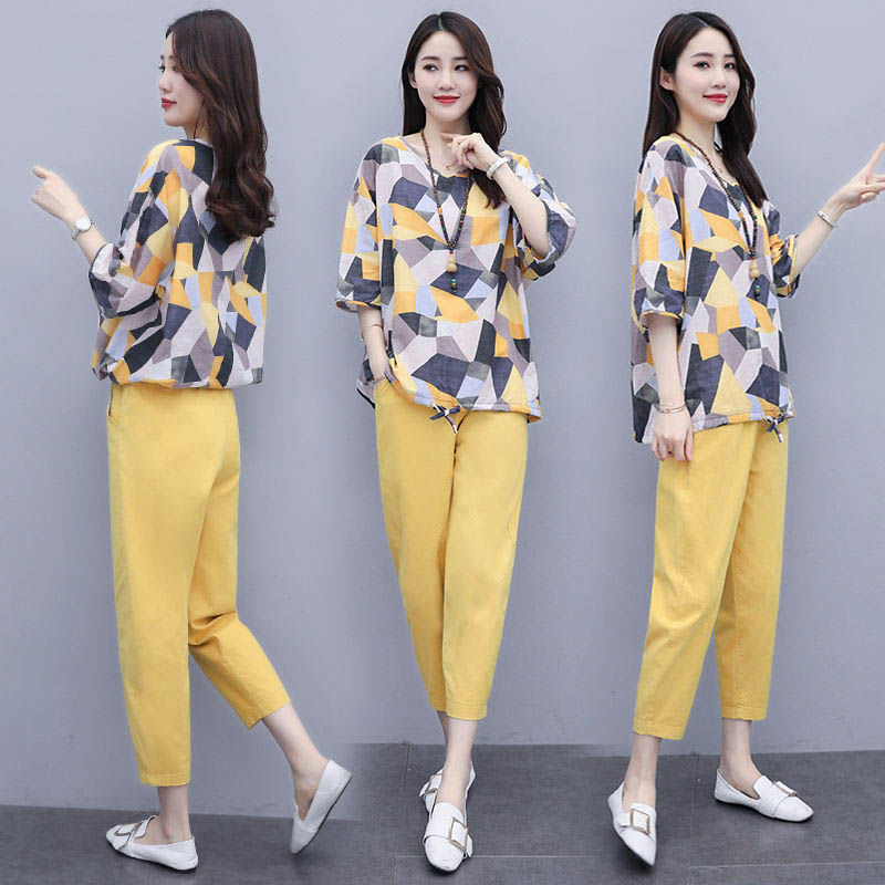 Imitated Cotton Linen Western Style Loose And Thin Casual Fashion Two-piece Suit