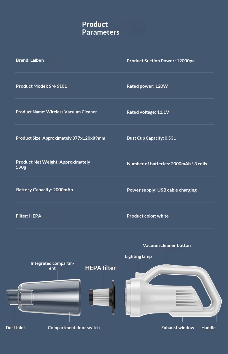 Multifunctional Cordless Handheld Vacuum Cleaner, Mini High Suction 2-in-1 Vacuum For Car & Home With Extension Tube 6