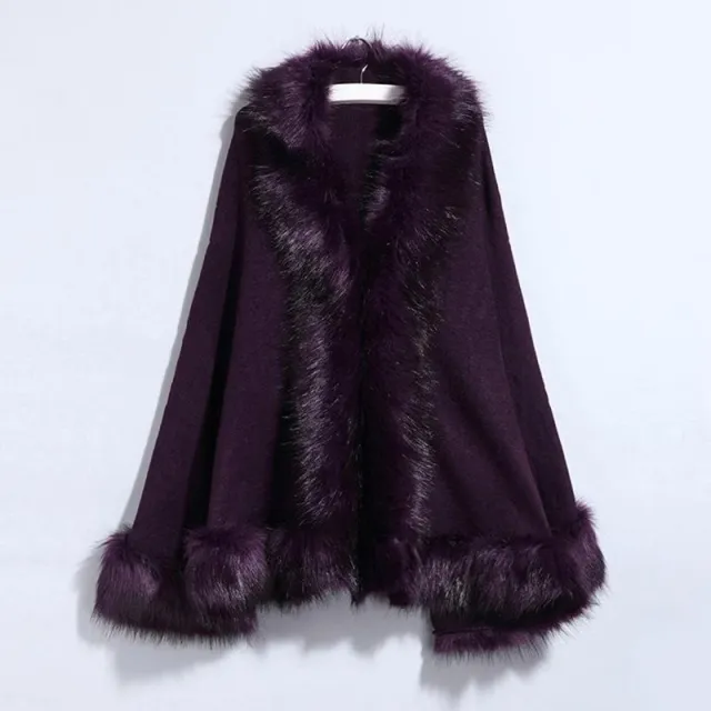 Women's Knitting Jacket Wool Collar Shawl Coat Purple - Shop at LoveMi