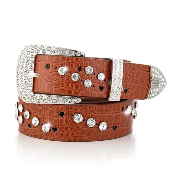 Women's Fashionable Belt With Diamond Decoration - Khaki