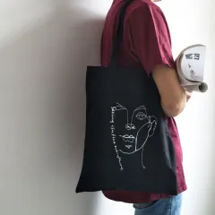 Fashionable And Simple Printed Cotton Eco-friendly Bag - Black - View 1