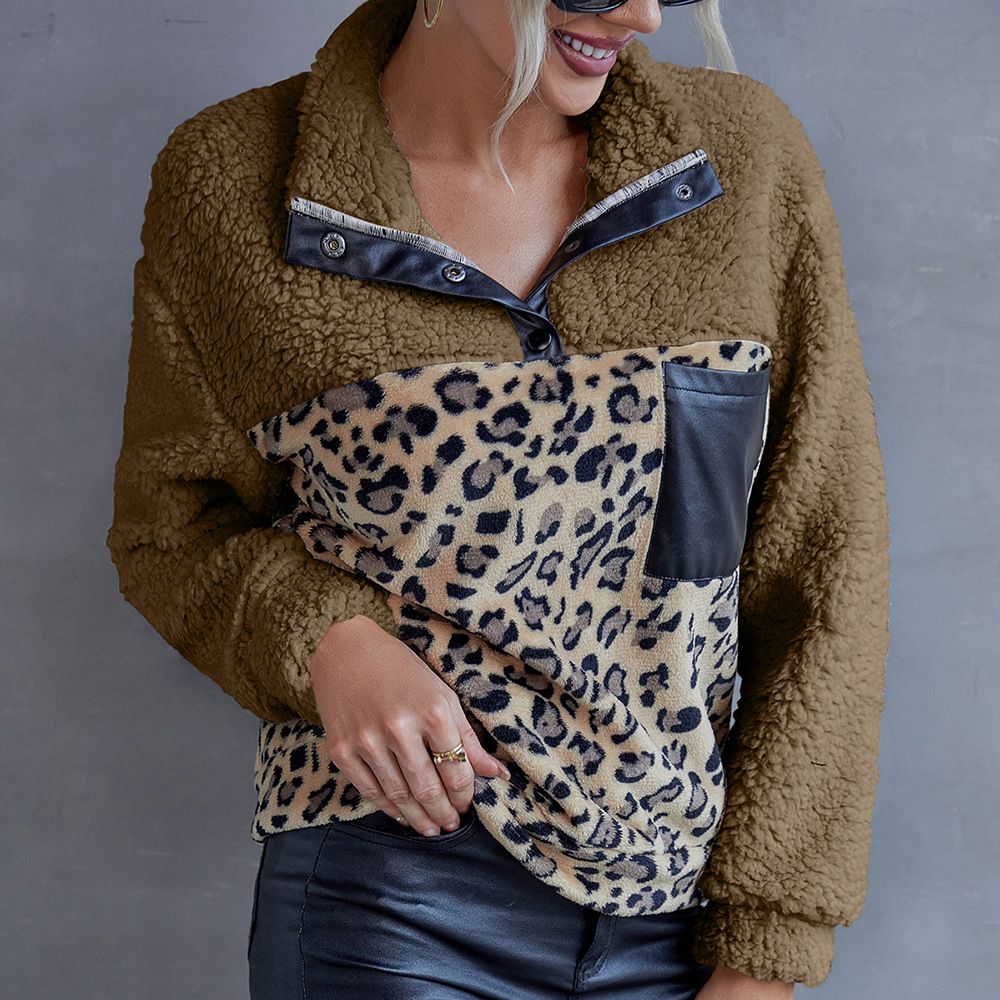 Title 6, Maglione casual in peluche con stampa leopardat...