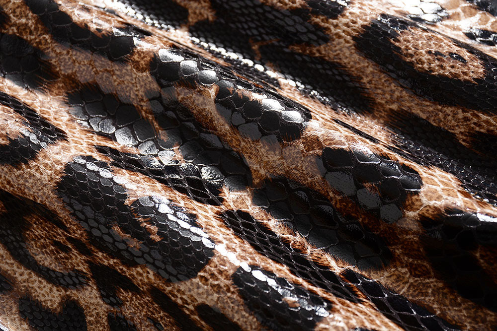 Long-sleeved Leopard Print Shiny Suede Fashion Lace-up Trench Coat