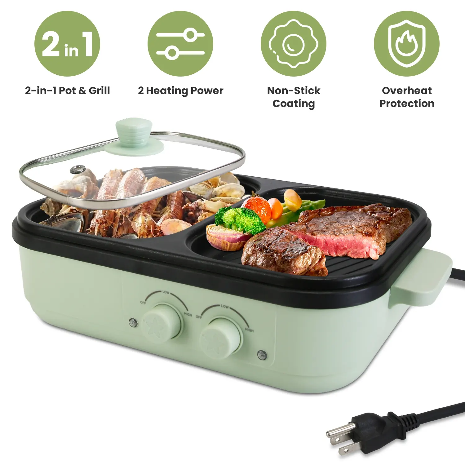 Electric Hot Pot With Grill 2-in-1