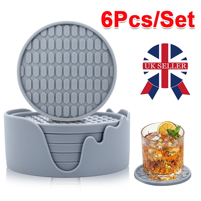 Set Of 6 Silicone Drinks Coaster Non-Slip Cup Mat Pad
