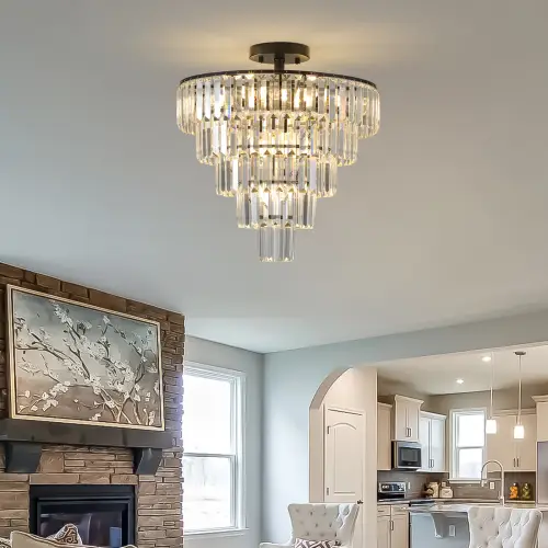 Large Black Crystal Chandelier, Contemporary Style Chandelier, Dining Room, Living Room, Bedroom - Bulb Not Included Unavailable Platforms- Temu