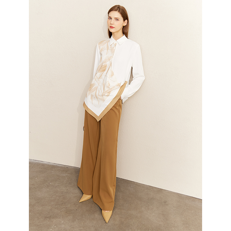 Women's Mid-length Irregular Satin White Shirt