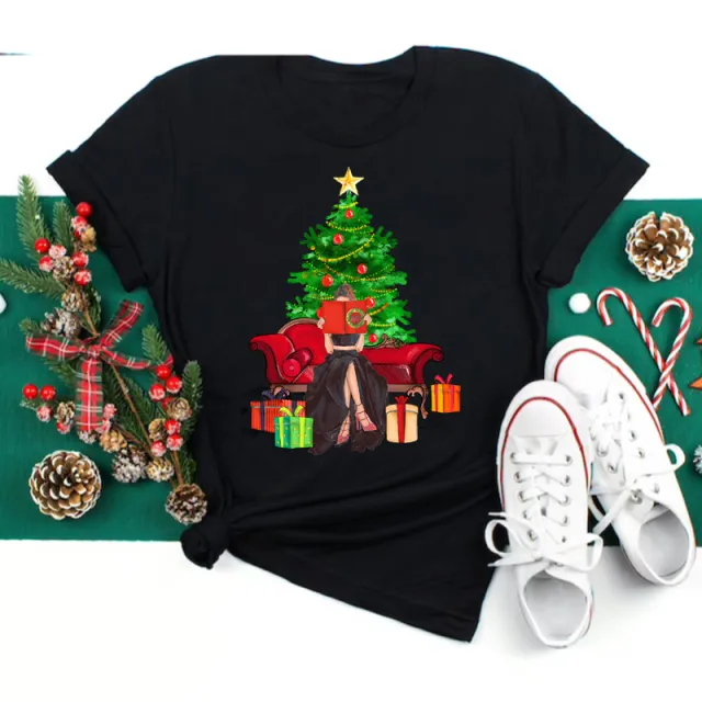 Christmas Print Girlfriends Red T Shirt 18660Black - Shop at LoveMi
