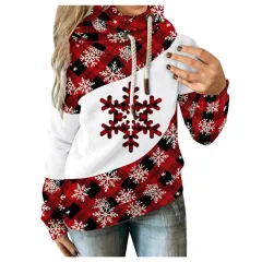 Loose Printed Contrast Colour Fleece Hooded Casual Sweater - C-M - View 1
