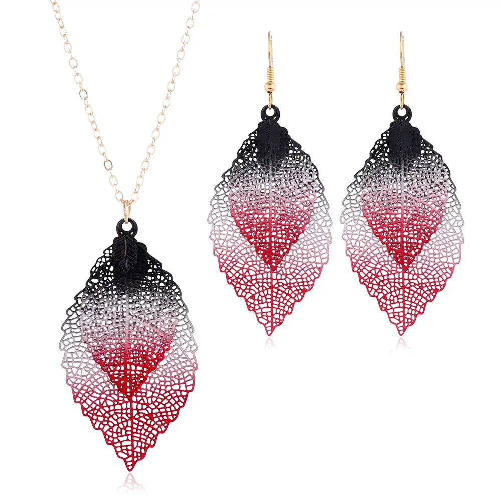 Two-piece Metal Computer Leaf Necklace And Earrings