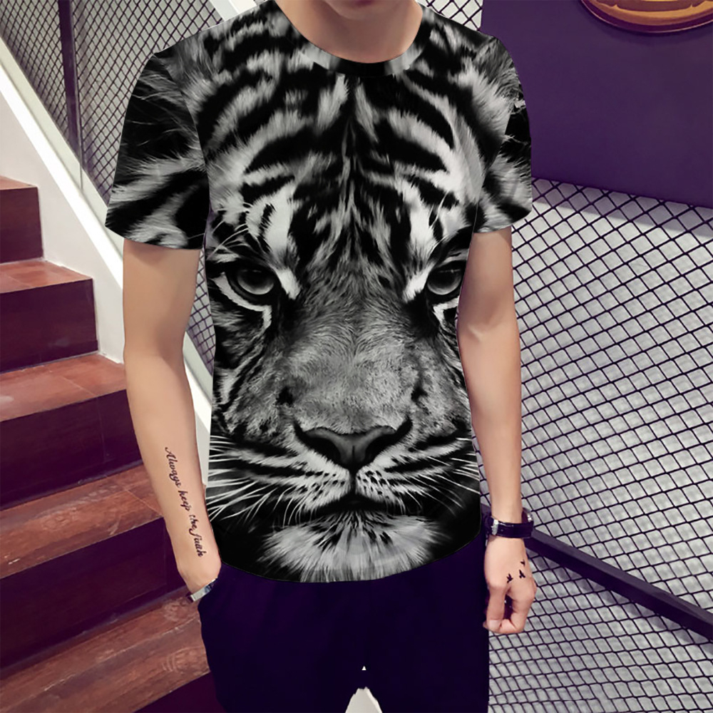 Title 7, Tiger Schwarz-Weiß-Muster Herren-T-Shirt kurzär...