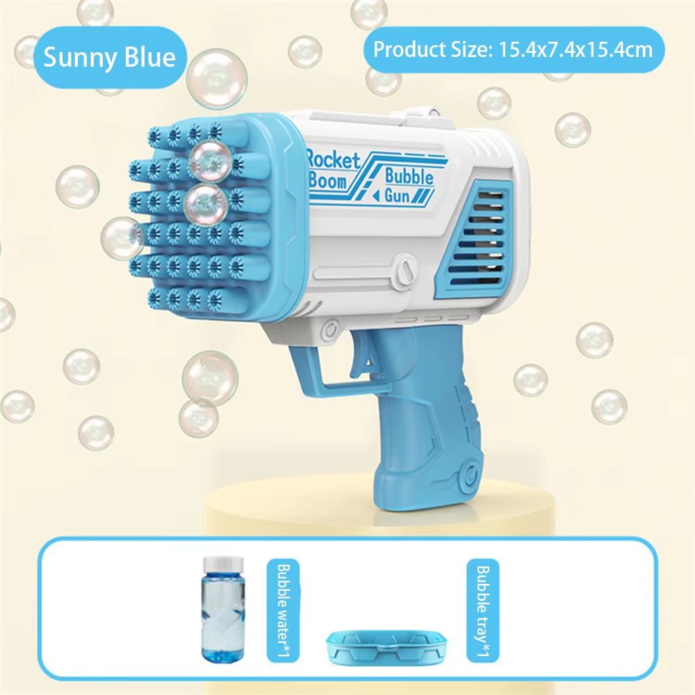 Blue 32-Hole Bubble Machine Plastic Automatic Bubble Blower For Kids 7-14 Years